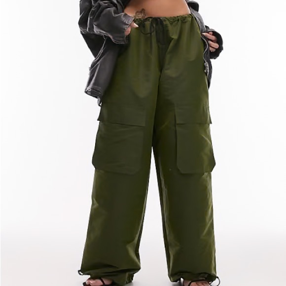 Topshop Dark Green Wide Leg Cargo Pants - Picture 3 of 7